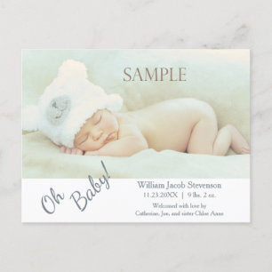 Soft Grey Oh Baby Faire-part de naissance moderne