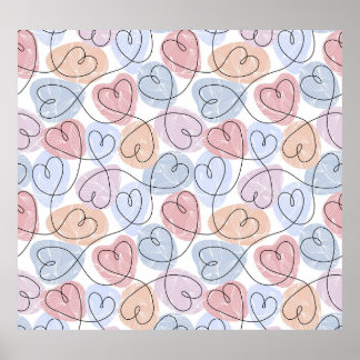 Soft Hearts: Continuous Line Valentijns's Poster