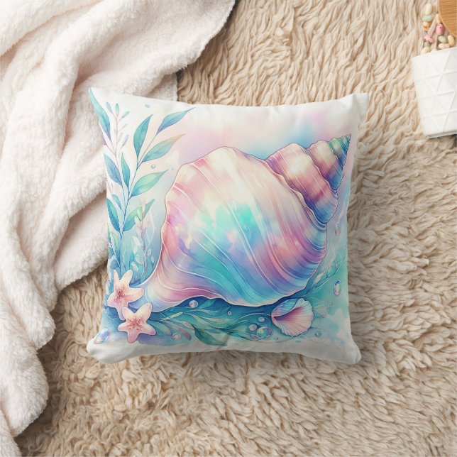 Soft Iridescent Pastel Hues Conch Seashell Kussen (Deken)