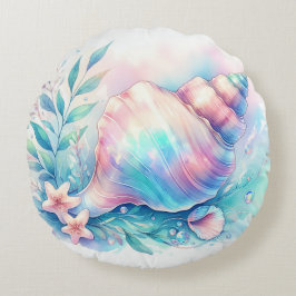 Soft Iridescent Pastel Hues Conch Seashell Rond Kussen