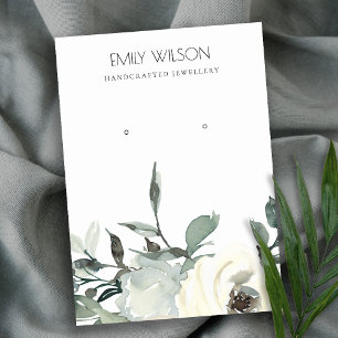 SOFT IVORY WHITE FLORAL BUNCH EARRING DISPLAY VISITEKAARTJE