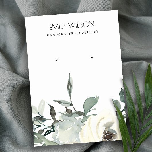 SOFT IVORY WHITE FLORAL BUNCH EARRING DISPLAY VISITEKAARTJE