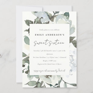 SOFT IVORY WHITE FLORAL BUNCH SWEET 16 BIRTHDAY KAART