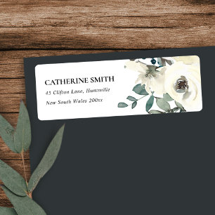 SOFT IVORY WHITE FLORAL WATERVERF BUNCH ADRES ETIKET