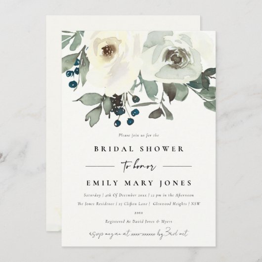 SOFT IVORY WHITE FLORAL WATERVERF VRIJGEZELLENFEES KAART (Voorkant / Achterkant)