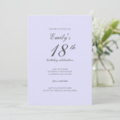 Soft Lavender Minimalist 18th Birthday Invitation (Debout devant)