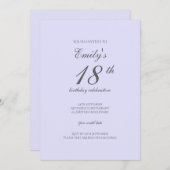 Soft Lavender Minimalist 18th Birthday Invitation (Devant / Derrière)