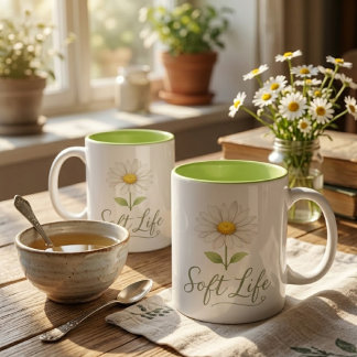 Soft Life Aesthetic Daisy Watercolor Floral Coffee Mok