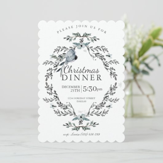 Soft Light Silver Blue Christmas Dinner Invitation (Debout devant)
