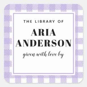 Soft Lila Gingham Plaid Baby Boy Book Bord Vierkante Sticker