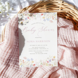 Soft Meadow Pink Script-Baby shower Kaart
