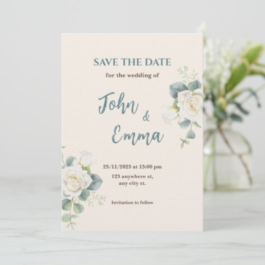 Soft Minimalist Save the Date | Editable Template Kaart (Staand voorkant)