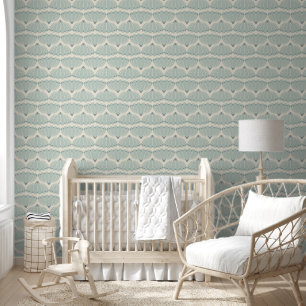 Soft Mint en Beige Art Deco Scallop Behang