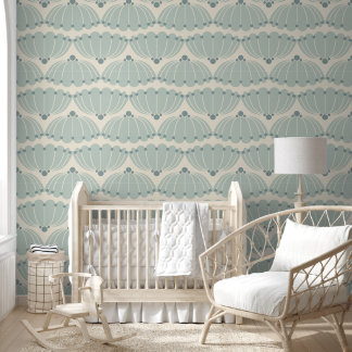 Soft Mint en Beige Art Deco Scallop Behang