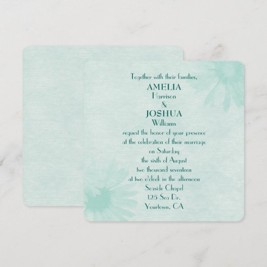 Soft Mint Green Daisy Wedding Invitation Kaart (Voorkant / Achterkant)