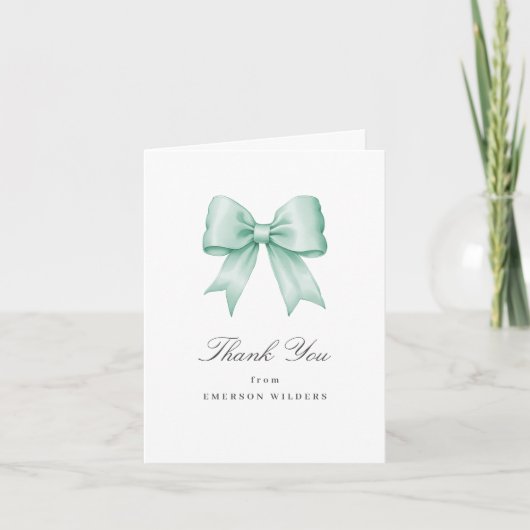 Soft Mint Green Satin Bow Dank u kaart (Voorkant)