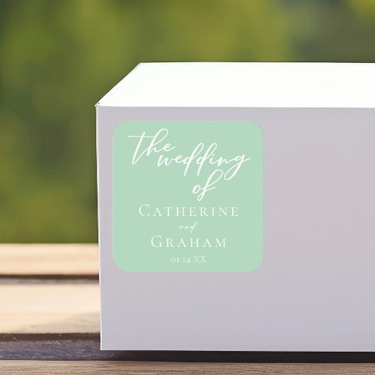Soft Mint Green Wedding gepersonaliseerd Vierkante Sticker