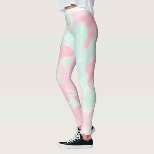 Soft Mint Groen Roze Swirl Design Leggings (Links)