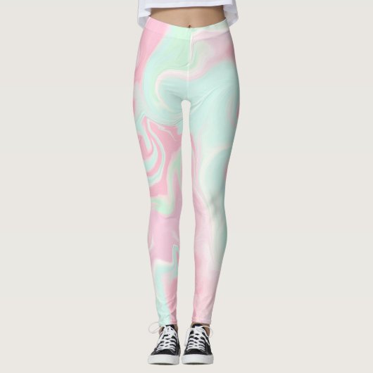 Soft Mint Groen Roze Swirl Design Leggings (Voorkant)