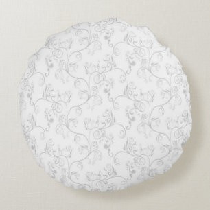 Soft Modern White&Grey Damask Rond Kussen