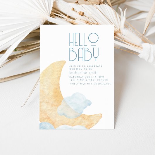 Soft Moon and Clouds Baby shower Invitation Kaart