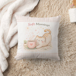Soft Morning Cute Kitty Cat Pink Gingham Home  Kussen