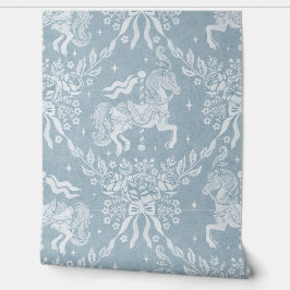 Soft Muted Blue Rococo Carousel Horses & Florals Behang