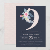 SOFT NAVY BLUSH BLUE FLORAL 9TH ELKE LEEFTIJD BIRT KAART (Voorkant / Achterkant)