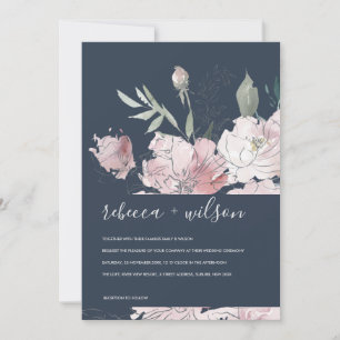 SOFT NAVY BLUSH WATERVERF FLORAL WEDDING INVITE BEDANKKAART