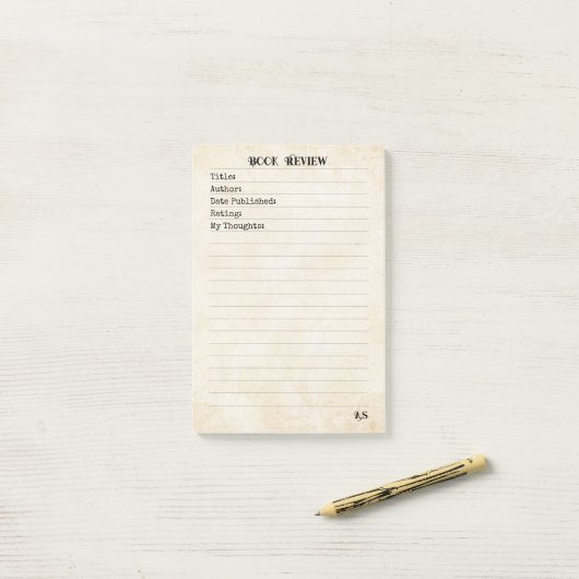 Soft Neutral Yellow Simple Monogram Book Review Post-it® Notes (Op bureau)