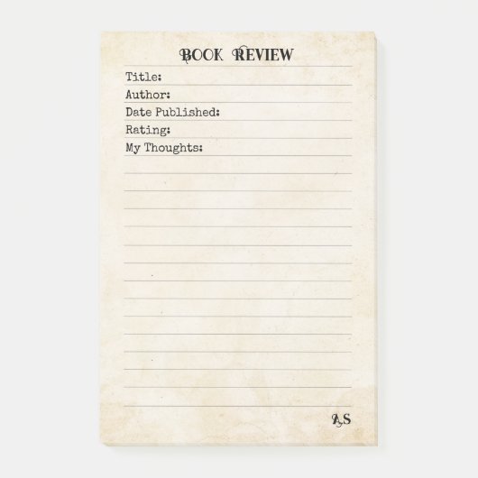 Soft Neutral Yellow Simple Monogram Book Review Post-it® Notes (Voorkant)