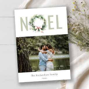 Soft Noel Blush Green Christmas Wreath Foto Feestdagenkaart