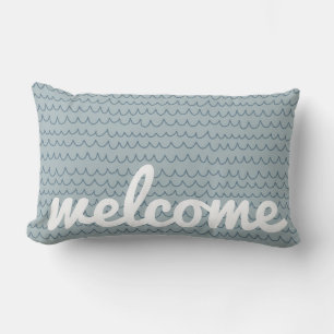 Soft Ocean Blue Hand getrokken kustgolf Kussen