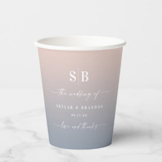 Soft Ombre Blush Pink Dusty Blue Wedding Monogram Papieren Bekers