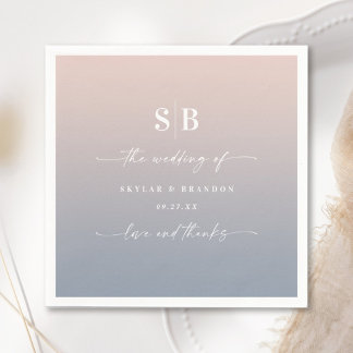 Soft Ombre Blush Pink Dusty Blue Wedding Monogram Servet
