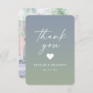 Soft Ombre Dusty Blue en Leaf Green Wedding Bedankkaart