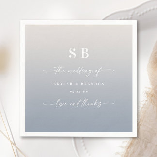 Soft Ombre Dusty Blue & Gardenia Wedding Monogram Servet