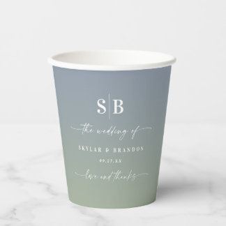 Soft Ombre Dusty Blue & Green Wedding Monogram Papieren Bekers