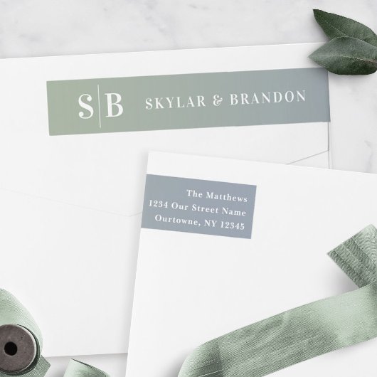 Soft Ombre Dusty Blue & Green Wedding Monogrammed