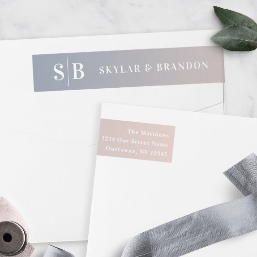 Soft Ombre Dusty Blue & Pink Wedding Monogrammed