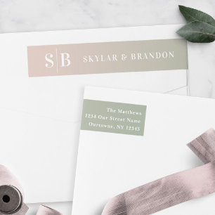 Soft Ombre Green & Light Pink Wedding Monogrammed