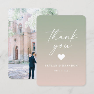 Soft Ombre Leaf Green & Powder Pink Wedding Bedankkaart