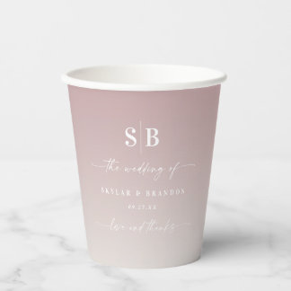 Soft Ombre Mauve Pink & Gardenia Wedding Monogram Papieren Bekers