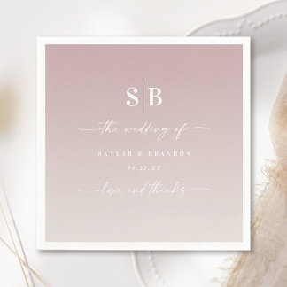 Soft Ombre Mauve Pink Off-White Wedding Monogram Servet