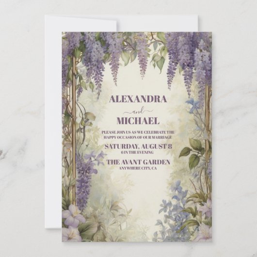 Soft paars dusty blue dusty roze bloembruiloft kaart (Voorkant)