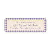 Soft Paarse Gingham Plaid Aangepast Retouradres Etiket (Voorkant)