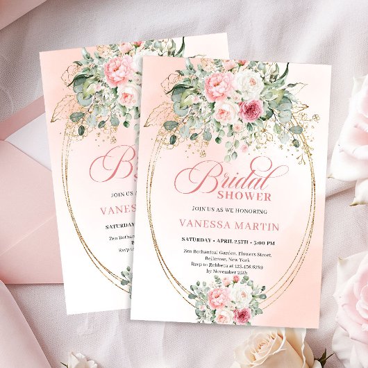 Soft Pale Pink Floral Bridal Shower Invitation