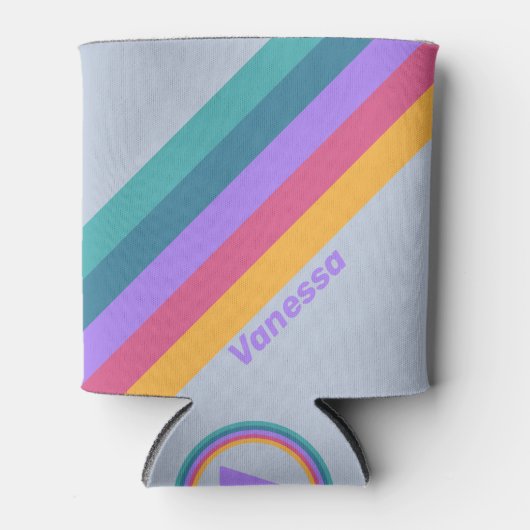 Soft Pansy Dream Stripes met naam Blikjeskoeler (Voorkant)