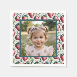 Soft Pastel Berry Sweet Strawberry Birthday Photo Servet
