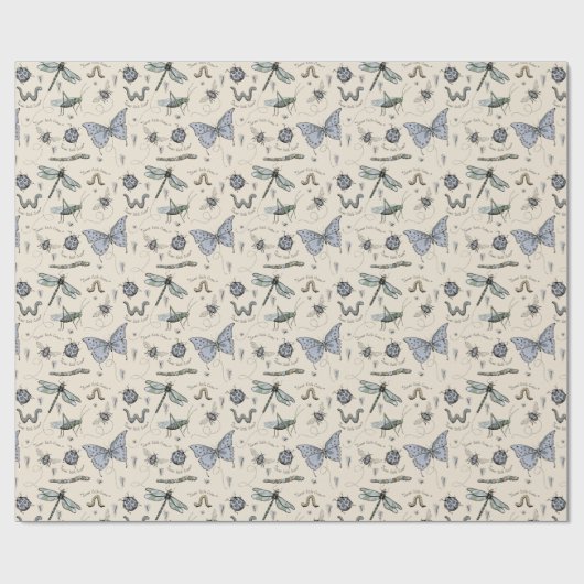 Soft Pastel Blue & Cream Boho Baby Bugs Kinder Bab Cadeaupapier (Vlak)